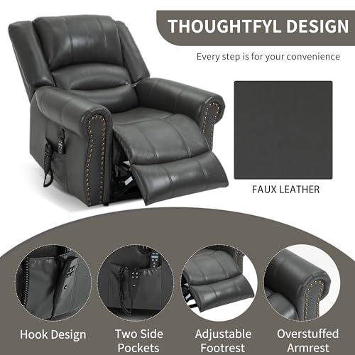 Dual Motor Power Lift Recliner Chair with Massage and Heat, Faux Leather, Brown V8458