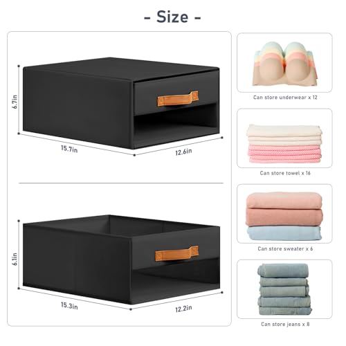 DIMJ Closet Organizers and Storage - Fabric Bins with Drawers, Stackable, 4-Pack, Grey G8366