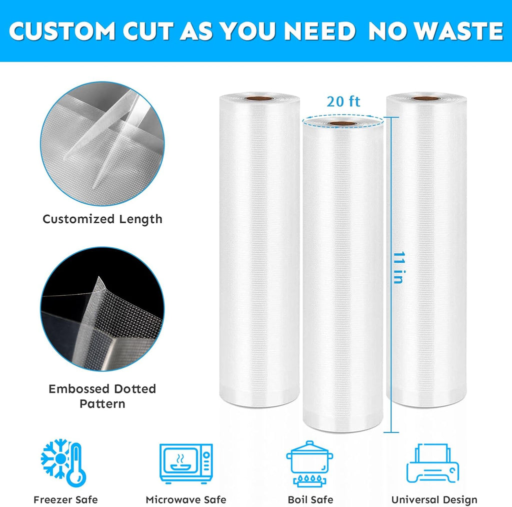 Vacuum Sealer Rolls 11"X20' 3Pack, BPA-Free Thick Seal Bags V9220