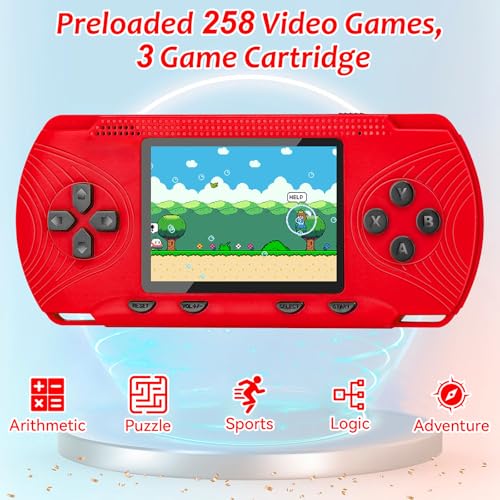 Handheld Game Console for Kids, Portable, Preloaded 258 Games J862