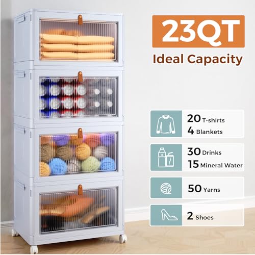 4 Tier Stackable Storage Bins with Lid and Wheels, Grey P84827