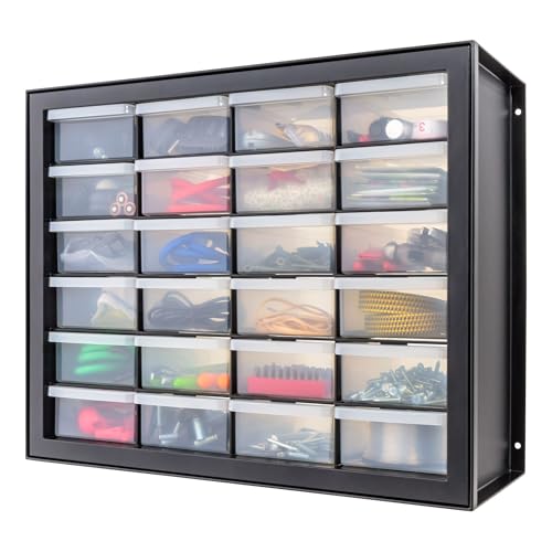 IRIS USA Plastic Drawer Storage Organizer, 24-Drawer Cabinet for Crafts Hardware Tools - Black I685821