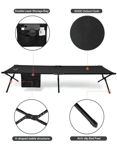 Sportneer Camping Cot, Portable Military Cot for Adults, Heavy Duty Folding Bed, Supports 330 Lbs F424597