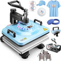 AKEYDIY Heat Press, Heat Press Machine for T Shirts 12''x15'', Tshirt Press Machine for Sublimation Mugs, Plates, Caps, 360° Swing Away Heat Transfer Machine Combo (12x15 Light Blue-8)