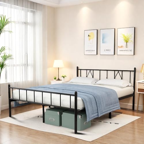 Full Size Metal Platform Bed Frame with Headboard, Black U138819