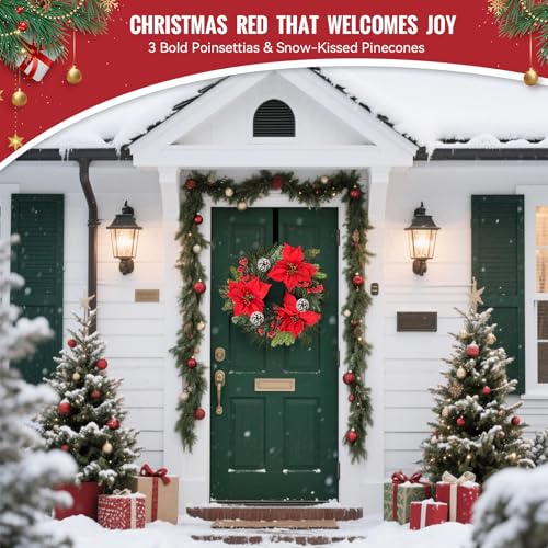 24 Inch Christmas Wreath with Red Bow for Front Door C225