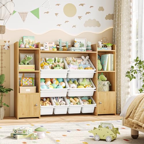 FOTOSOK 55" Toy Storage Organizer with 8 Bins and Bookshelf, Pink J681345