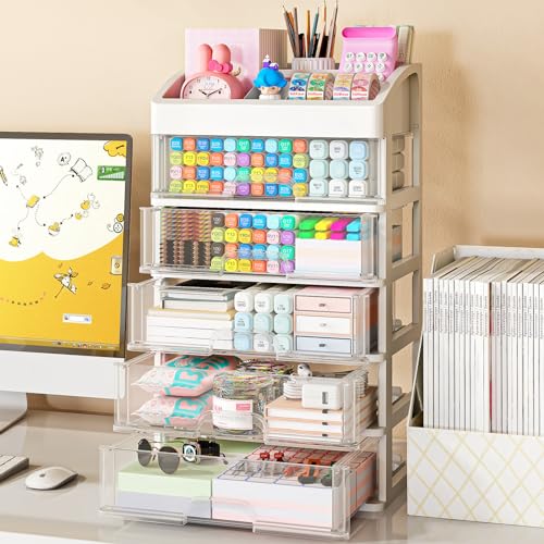 Desk Organizer with 5 Drawers, Plastic Storage Box for Office Supplies G663489