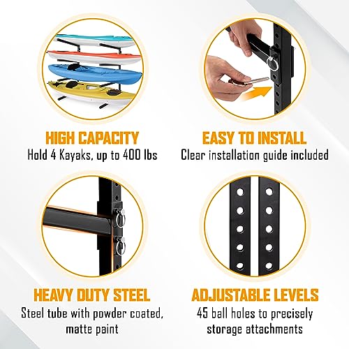 Yes4All Kayak Storage Rack Wall Mount 400lbs 4 Adjustable Levels W1801