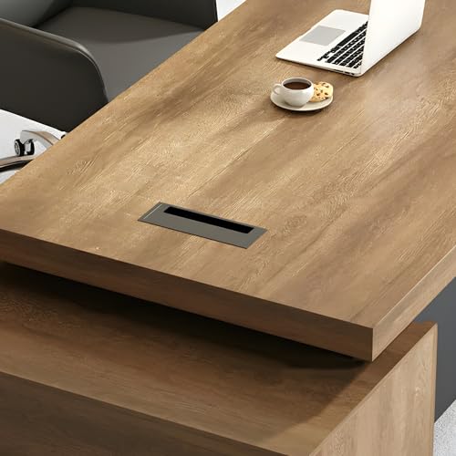Rustic L Shaped Executive Desk for Office, Farmhouse Wood Computer Desk C69230