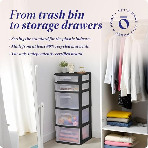 HOMZ Drawer Tower 5-Tier Clear Plastic Storage Organizer Black Frame V824