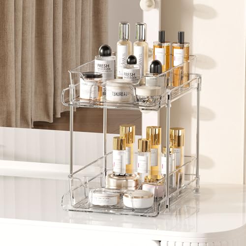 Vtopmart 4 Pack 2 Tier Clear Under Sink Organizer with Pull-Out Track E175