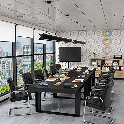 FAMAPY 7.2FT Conference Table, Black Metal Frame, Rectangular Office Table, Deep Walnut E669