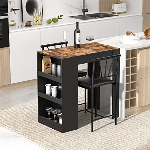 VECELO Small Bar Table and Chairs with Stools, Gray S8817