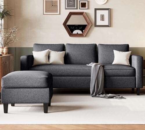 JAMFLY Sectional Sofa Couch 3-Seat L-Shaped with Chaise, Dark Beige S630076
