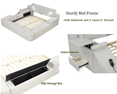 King Bed Frame with Adjustable Headboard and USB Port, Black T16710