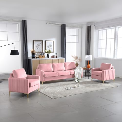 Velvet Tufted 3 Piece Sofa Set with Golden Legs (Black) G562427