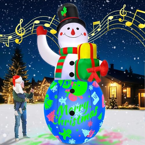 12FT Giant Christmas Inflatables Snowman with Music & 360° Rotation LED Lights Outdoor Decor Z588