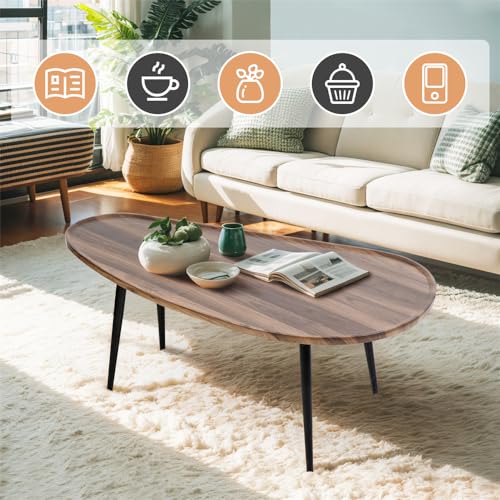 Oval Coffee Table with Metal Legs, Walnut Z407