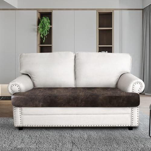 Leather Look Stretch Spandex Sofa Cushion Covers (3 Cushion, Brown-01) C7087