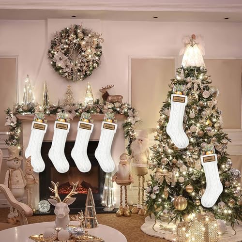6 Pack Personalized Christmas Stockings 18in Knitted with Leather Patches Red and White F78226