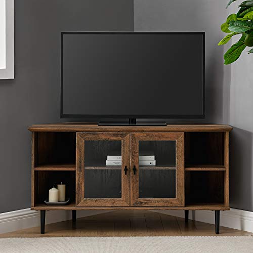 Walker Edison Modern Wood Corner TV Stand with Glass Doors, 48 Inch, Rustic Oak Y4496