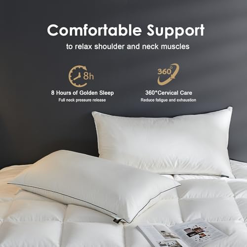 Hotel Feather Pillows King Size Set of 2, Hybrid Goose Down with Mef tek™ Memory Foam, Firm Bed Pillows with Organic Cotton Cover Y90449