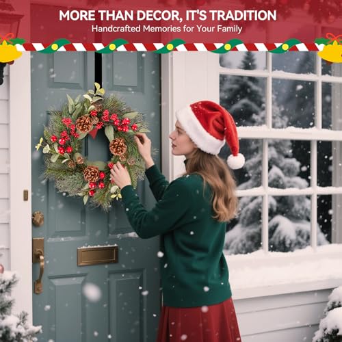 24 Inch Christmas Wreath with Red Bow for Front Door C225