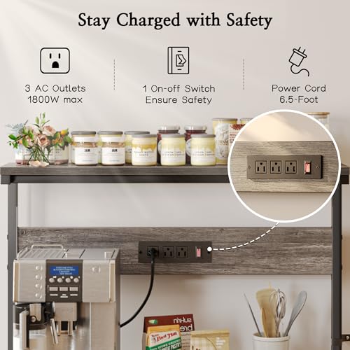SUPERJARE Kitchen Bakers Rack with Power Outlet, Coffee Bar Table, Rustic Brown W637