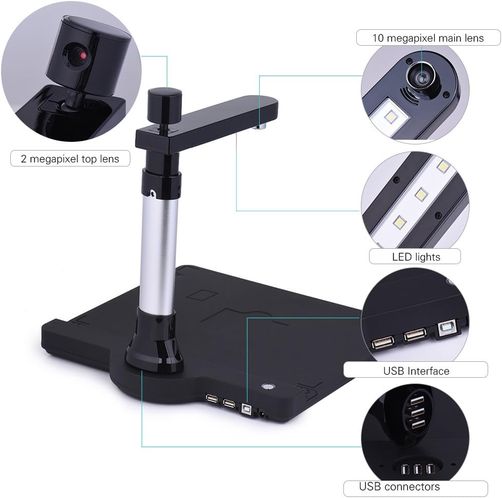 Adjustable Dual Lens USB Document Camera Scanner with OCR, A3 L479