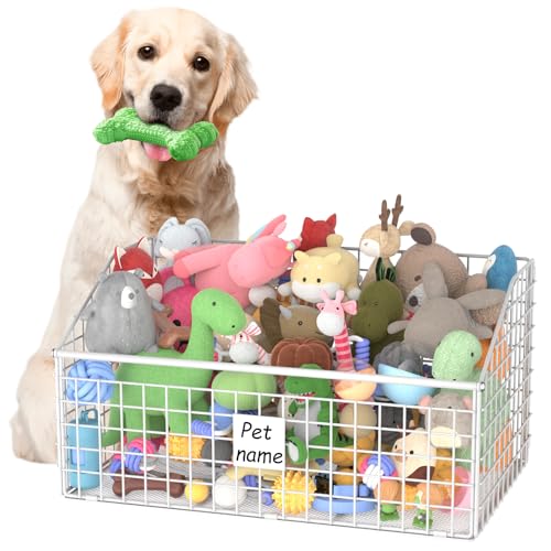 Dog Toy Storage Basket, Metal Toy Box for Dogs, Black D40281