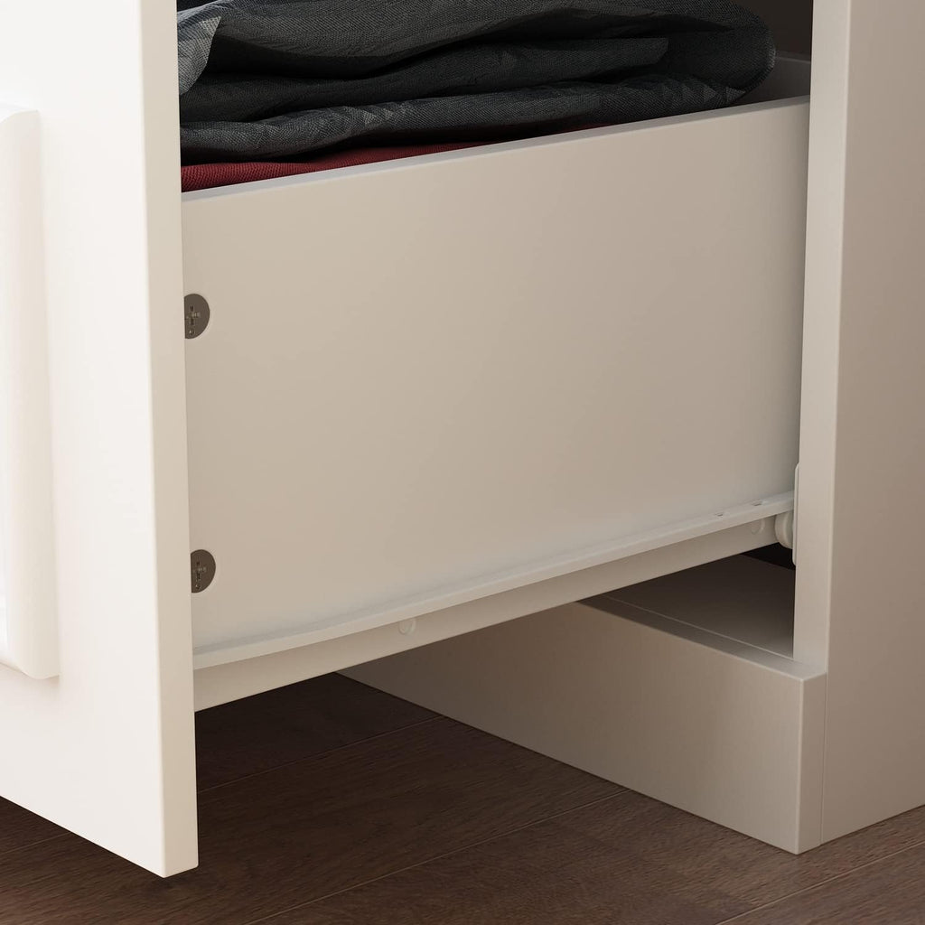 ECACAD Wardrobe Armoire with 2 Glass Doors, 3 Drawers & Hanging Rod, White T90917