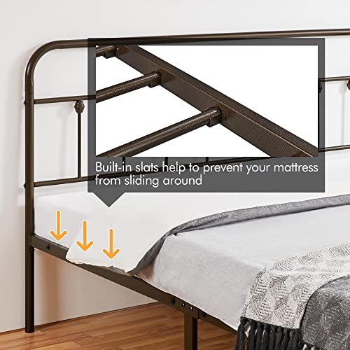 Yaheetech Classic Metal Platform Bed Frame with Victorian Headboard, Full Size Black T81083