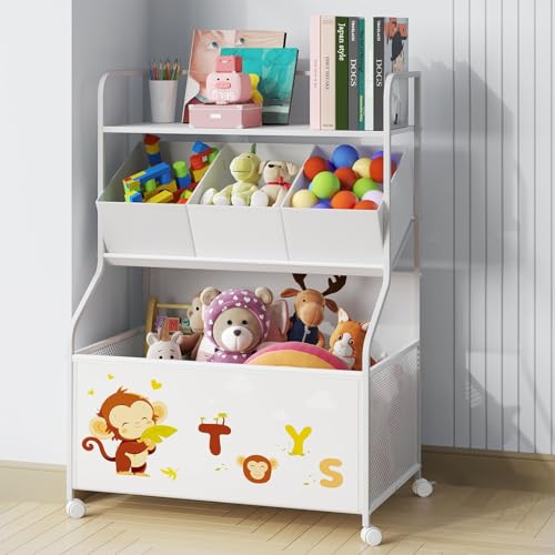 BBLIKE Toy Storage Organizer with Wheels 3-Tier Kids Toy Box White Q363830