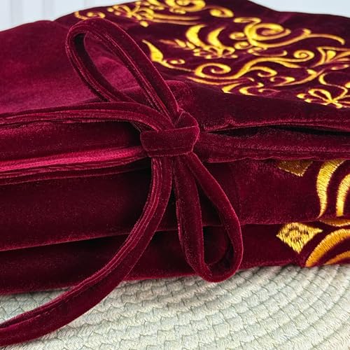 Burgundy Victorian Velvet Christmas Tree Skirt with Gold Damask Embroidery Q6345