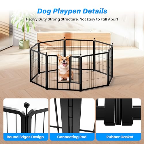HealSmart Dog Playpen Indoor 32" Height 8 Panels for Small/Medium Dogs, Black J454