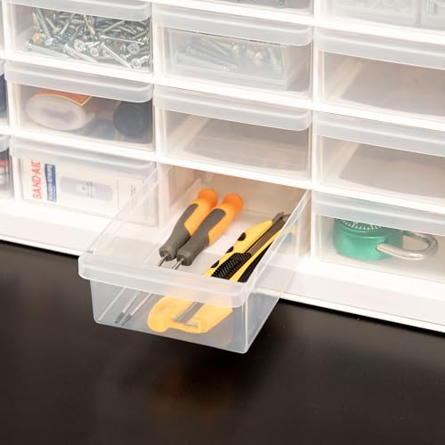 IRIS USA Plastic Drawer Storage Organizer, 24-Drawer Cabinet for Crafts Hardware Tools - Black I685821