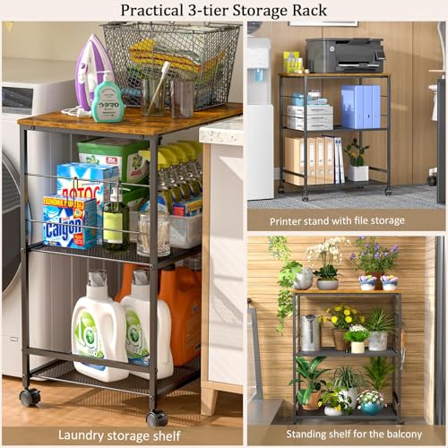 Rolling Kitchen Microwave Cart with Storage, Lockable Wheels S489447