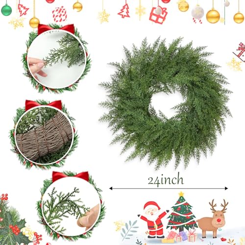 Lush Christmas Wreath with Red Berries 24 inch Faux Cedar for Front Door P46434