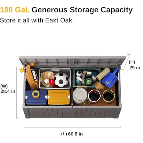 EAST OAK 60 Gallon Waterproof Outdoor Storage Box, Grey A4870