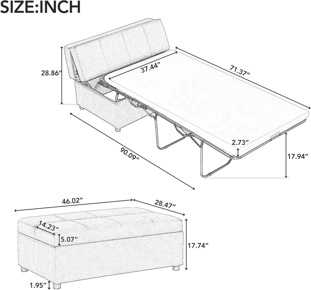 Twin Size Folding Ottoman Sleeper Bed with Mattress Light Gray I4488