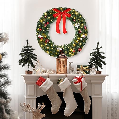 VINGLI 48 Inch Pre-lit Artificial Christmas Wreath with 150 LED Lights T885