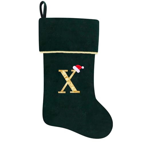 20 Inches Initial Monogram Blue Velvet Christmas Stocking with Gold Trim U394