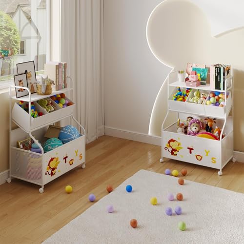BBLIKE Toy Storage Organizer with Wheels 3-Tier Kids Toy Box White Q363830