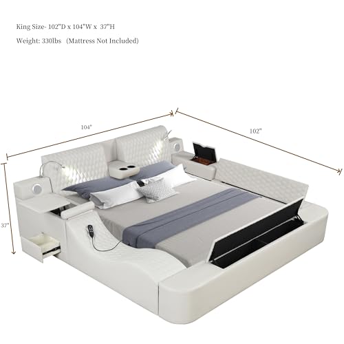 King Bed Frame with Adjustable Headboard and USB Port, Black T16710