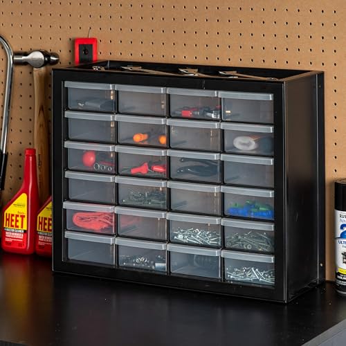 IRIS USA Plastic Drawer Storage Organizer, 24-Drawer Cabinet for Crafts Hardware Tools - Black I685821