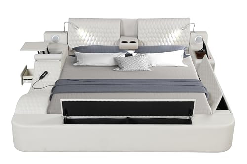 King Bed Frame with Adjustable Headboard and USB Port, Black T16710