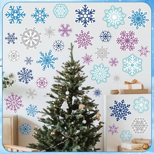 Pickmesh 45 Pcs Christmas Snowflake Window Gel Clings Removable Reusable U3538