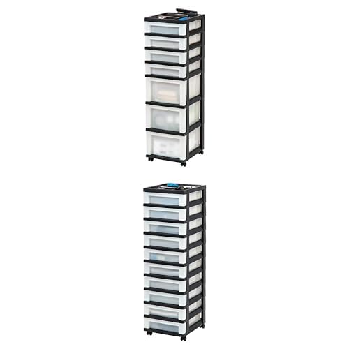 IRIS USA 4-Drawer Plastic Rolling Storage Cart with Wheels, Black/Pearl E270856