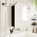 Victorian-Style Recessed Bathroom Medicine Cabinet, Wood Wall Cabinet with 16.5"x24" Curved Mirror, Bathroom Storage Cabinet, Black, Left-Swing Door